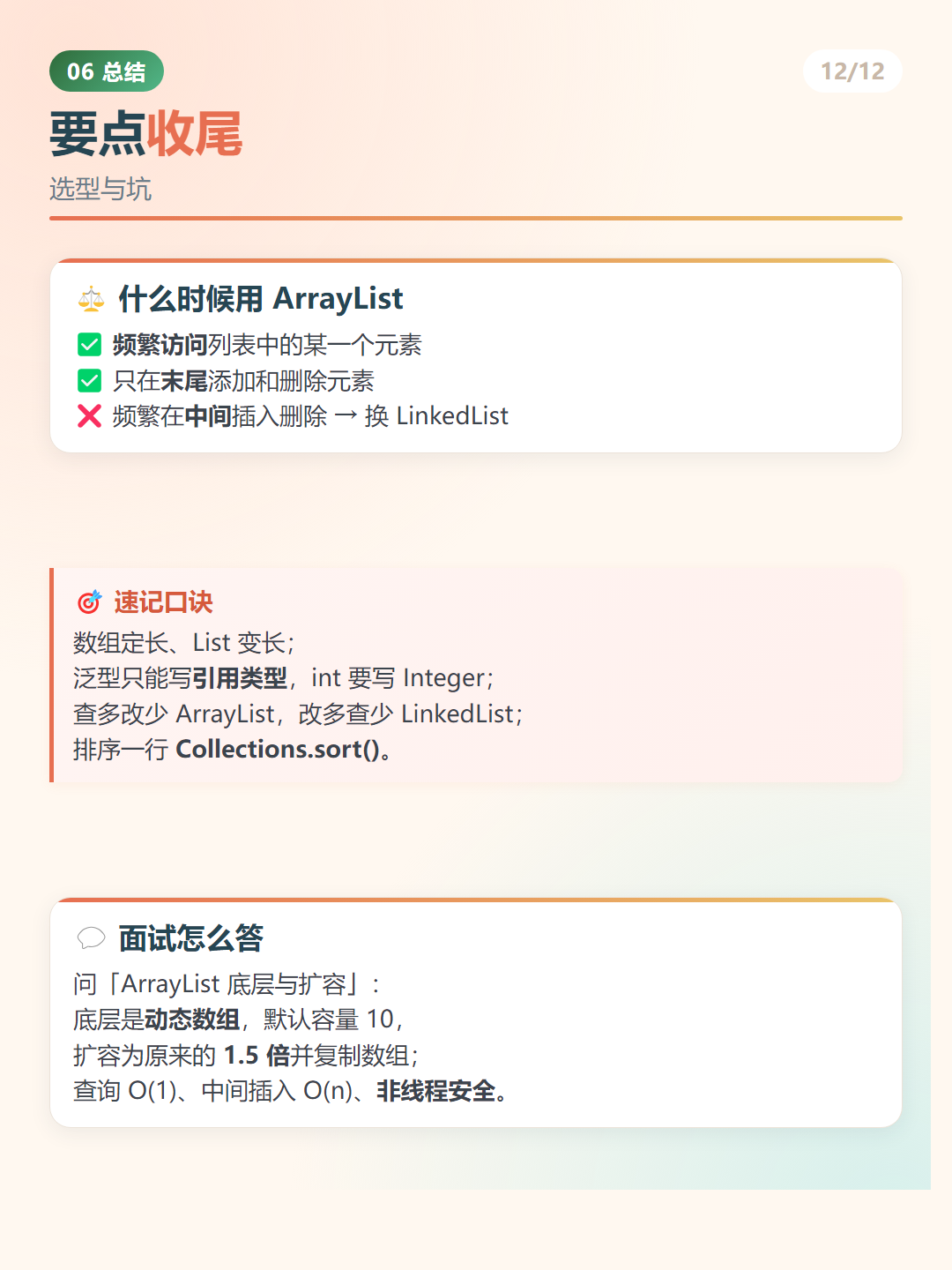 Java ArrayList：要点收尾