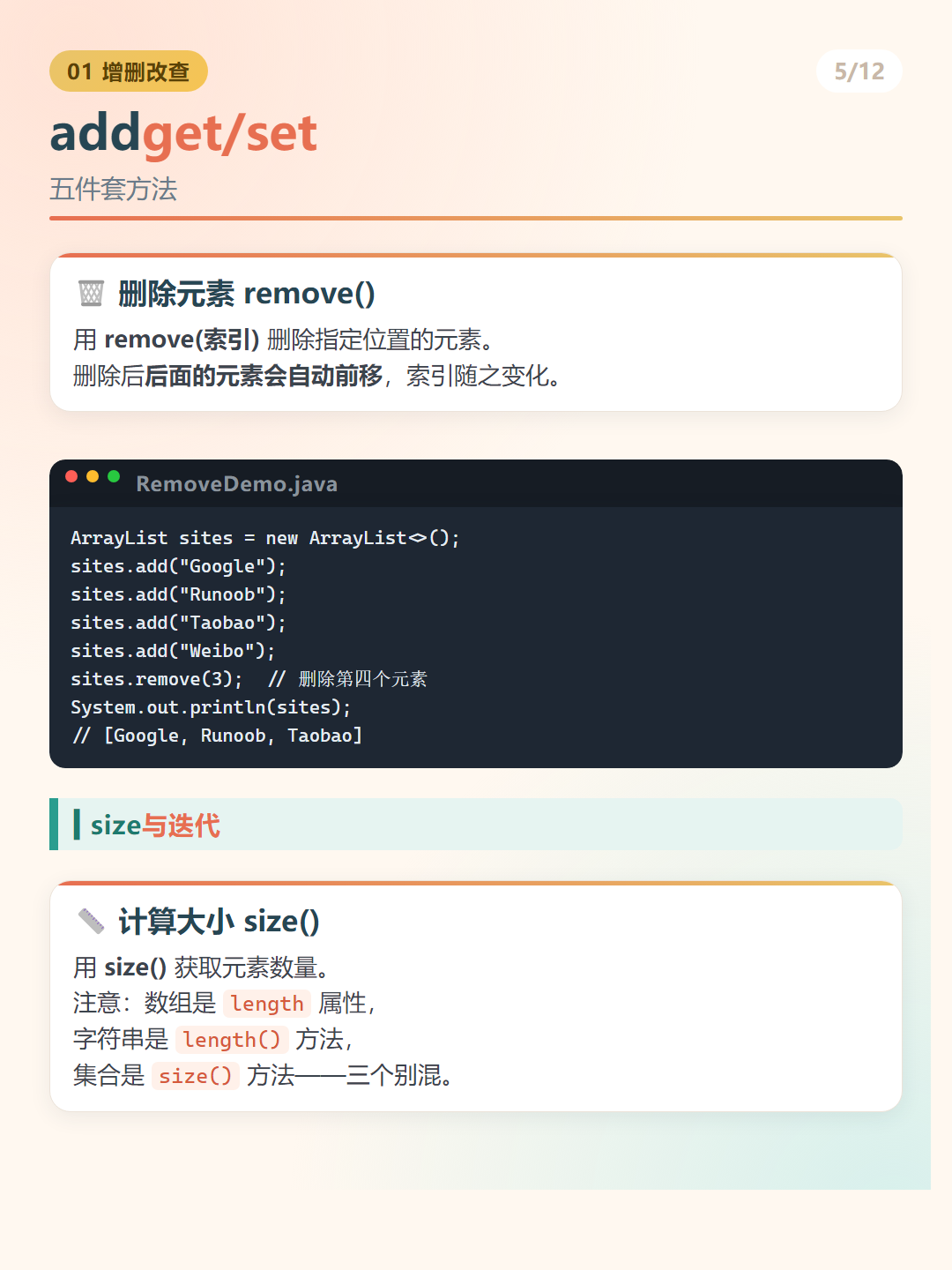Java ArrayList：addget/set