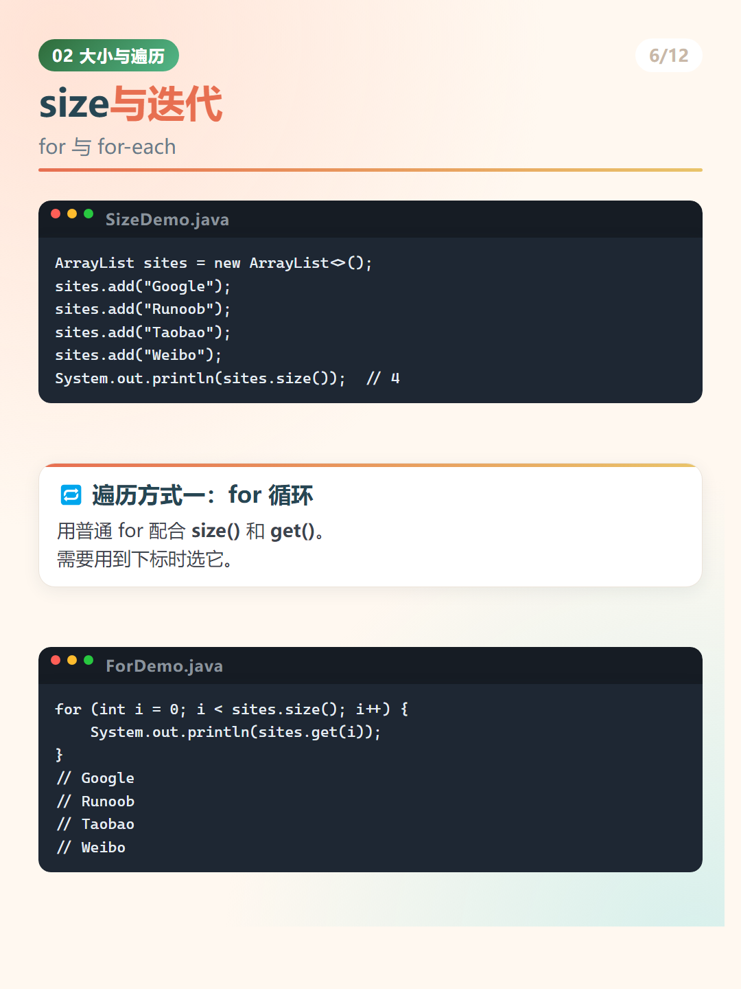 Java ArrayList：size与迭代