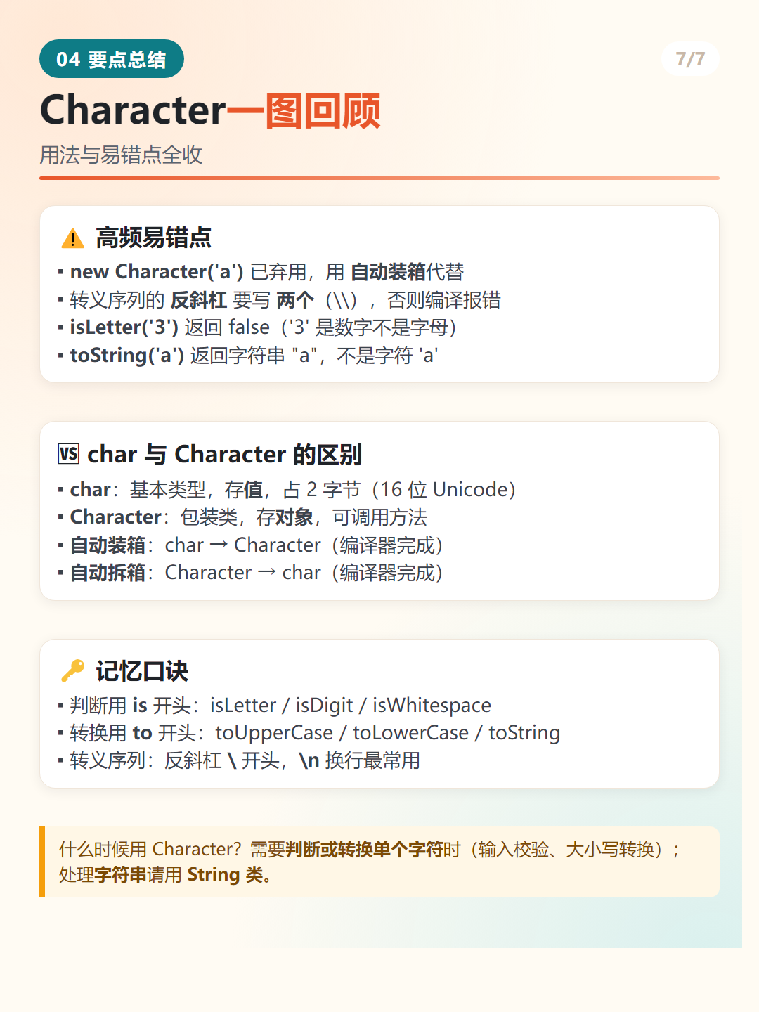 Java Character 类总结与易错点