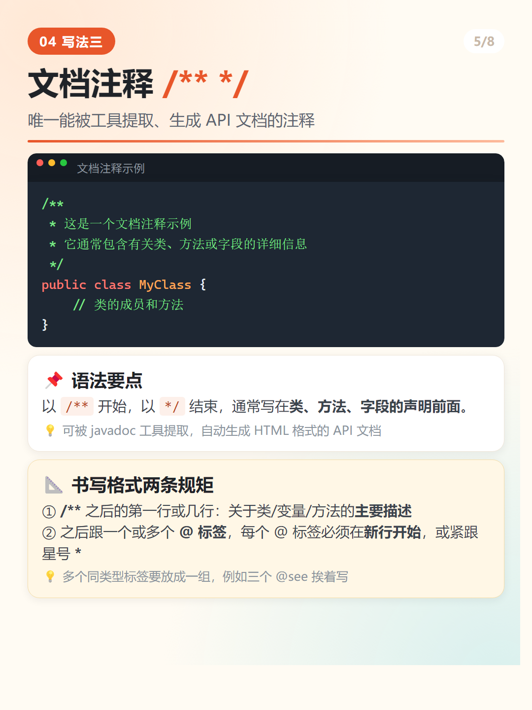 Java 文档注释与 javadoc速查图