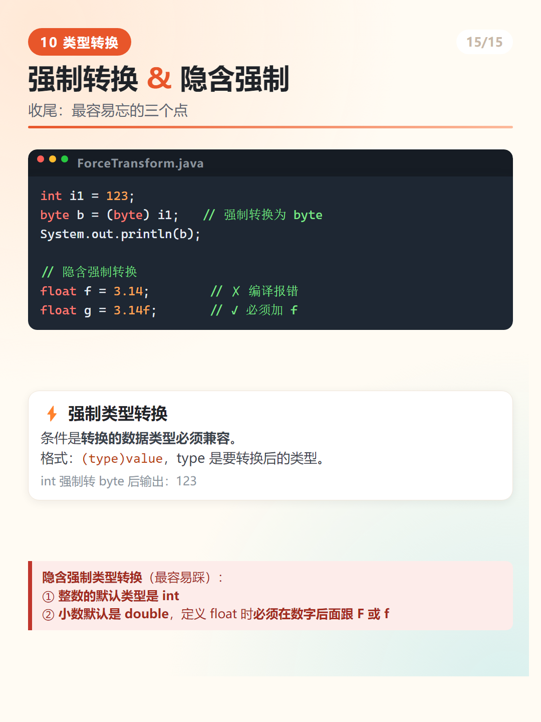 Java 强制类型转换与隐含强制转换