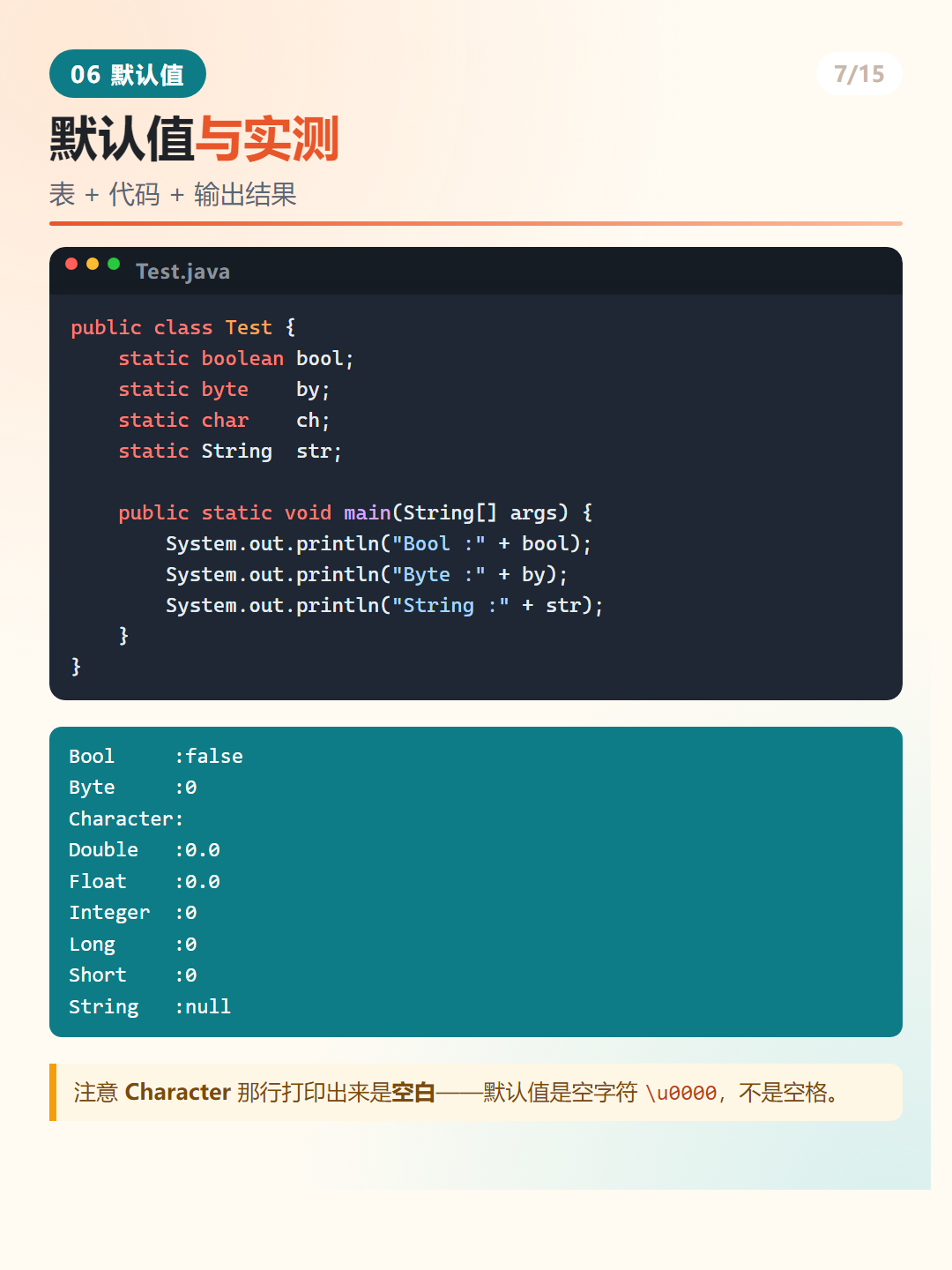 Java 默认值实测代码与输出