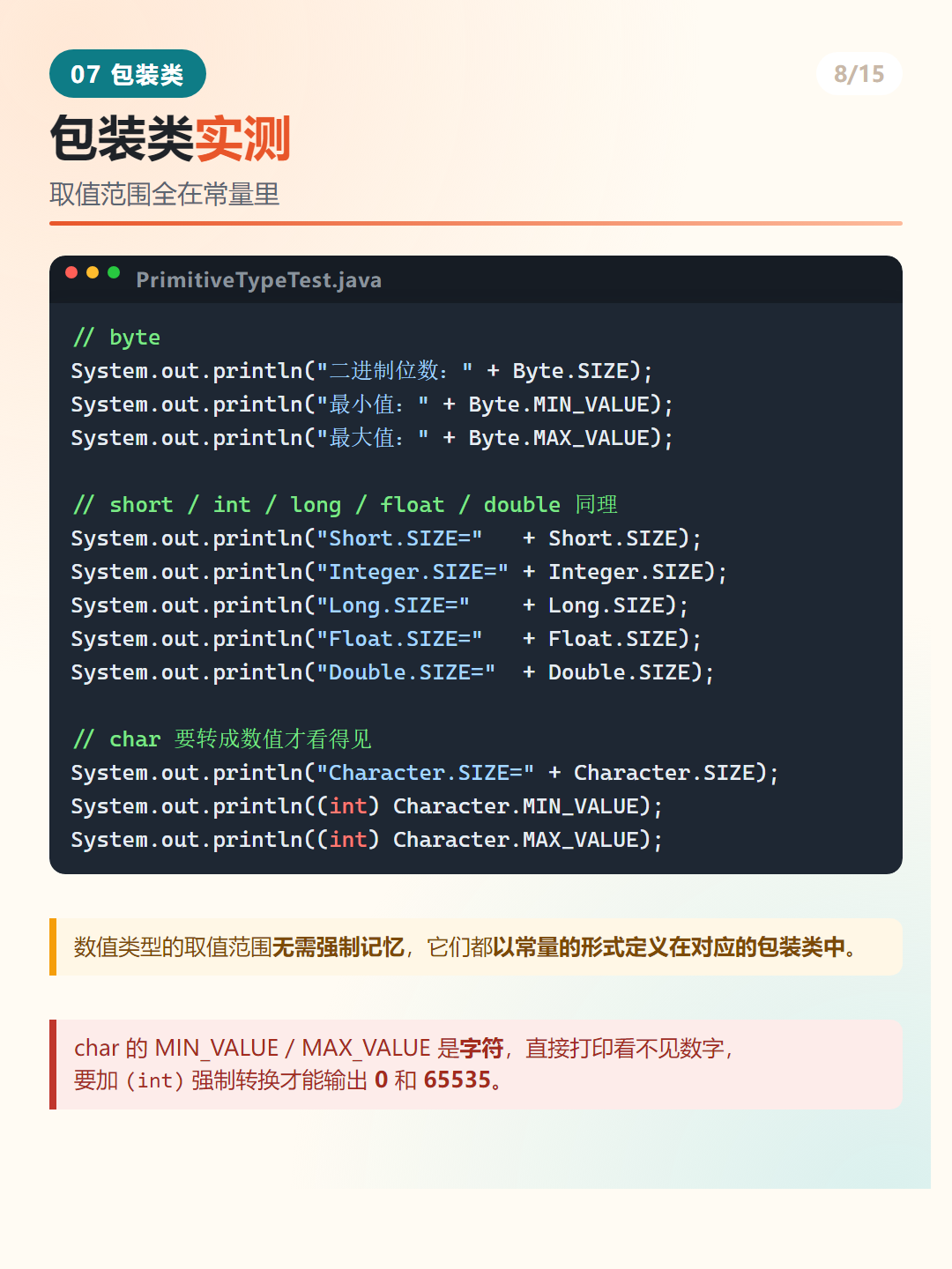 Java 包装类常量：SIZE / MIN_VALUE / MAX_VALUE