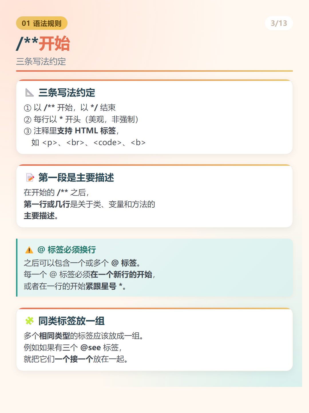 Java 文档注释：/**开始