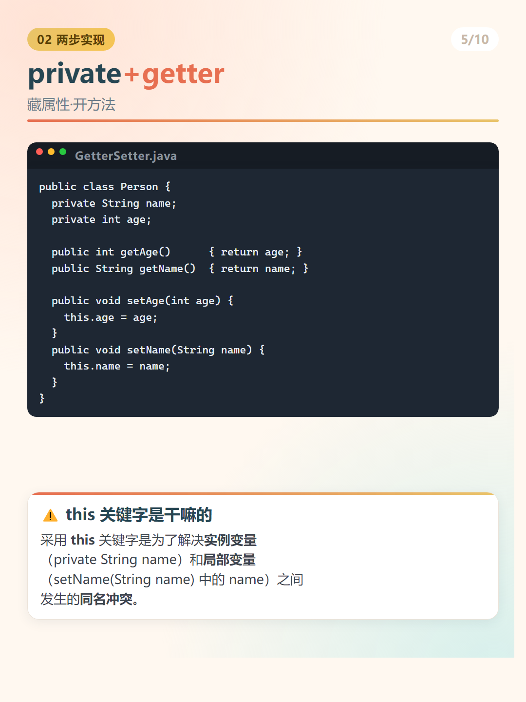 Java 封装：private+getter