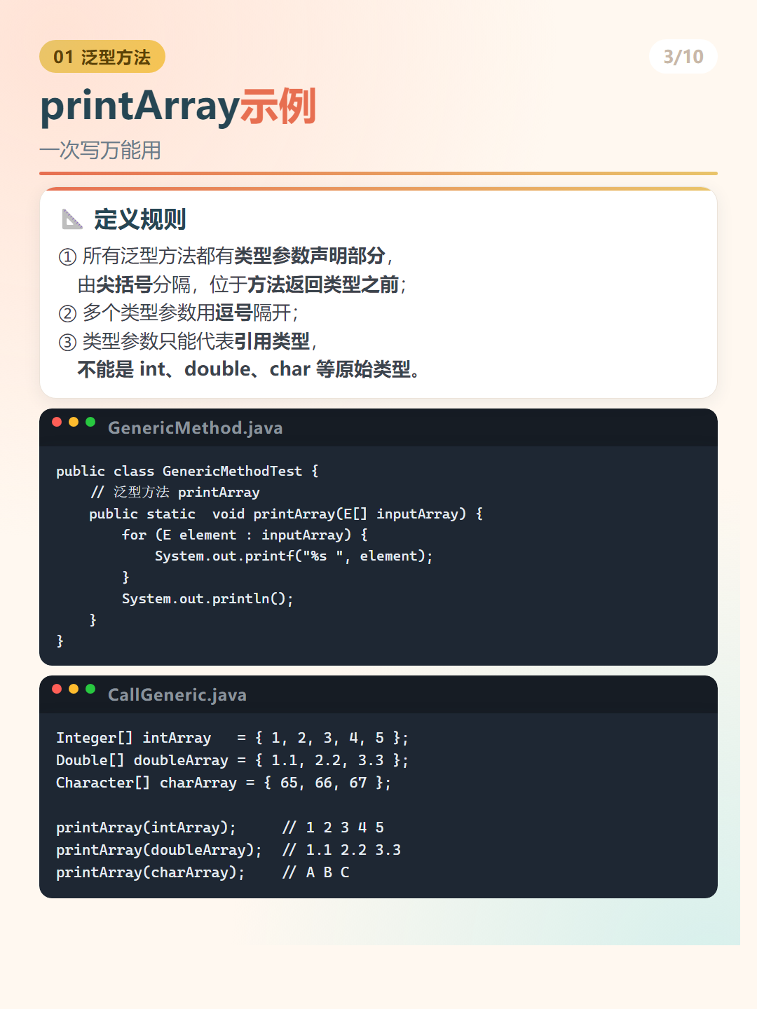 Java 泛型：printArray示例