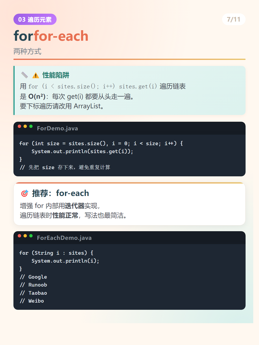 Java LinkedList：forfor-each