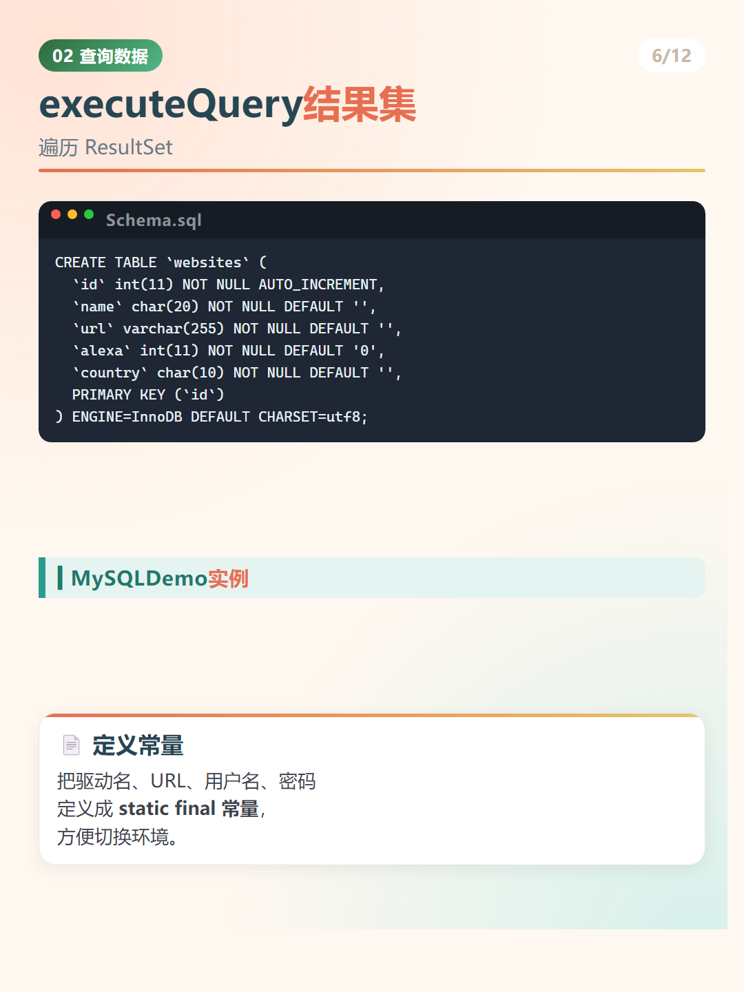 Java MySQL 连接：executeQuery结果集