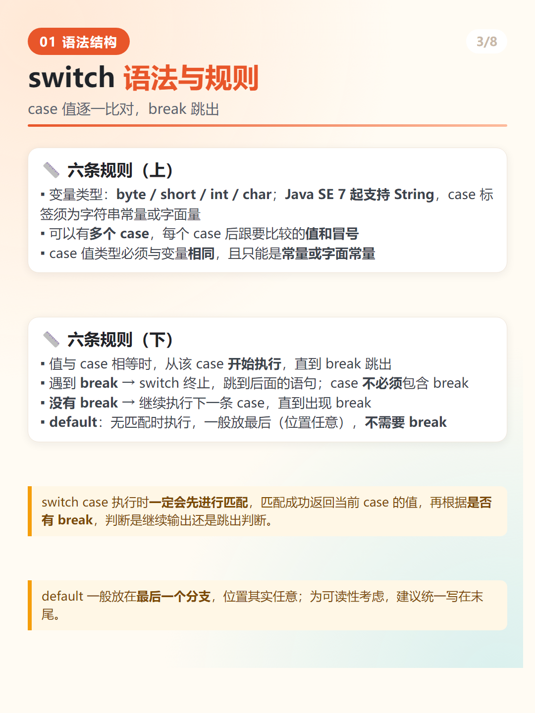 Java switch 语法与规则