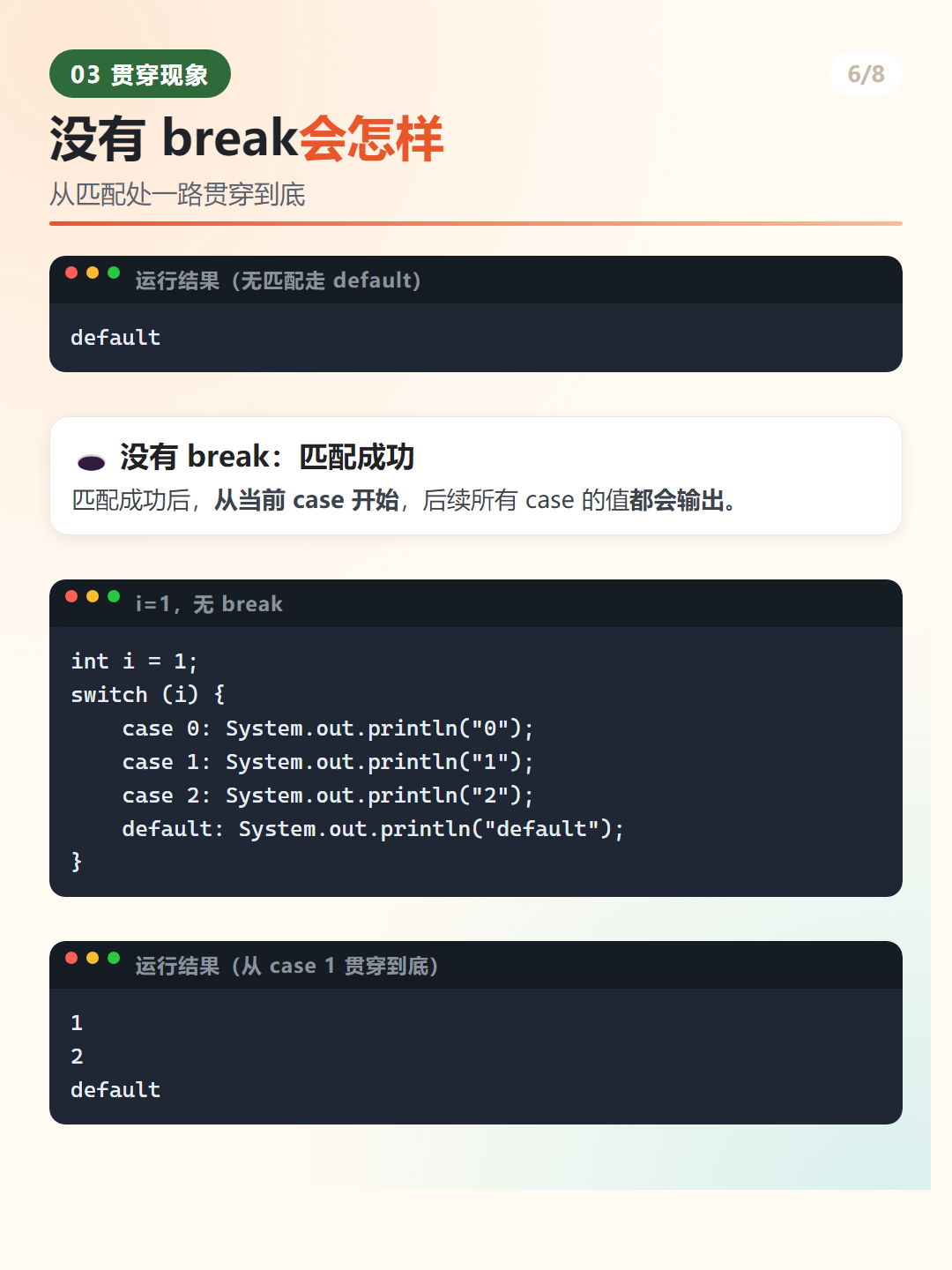 Java switch 贯穿实例代码