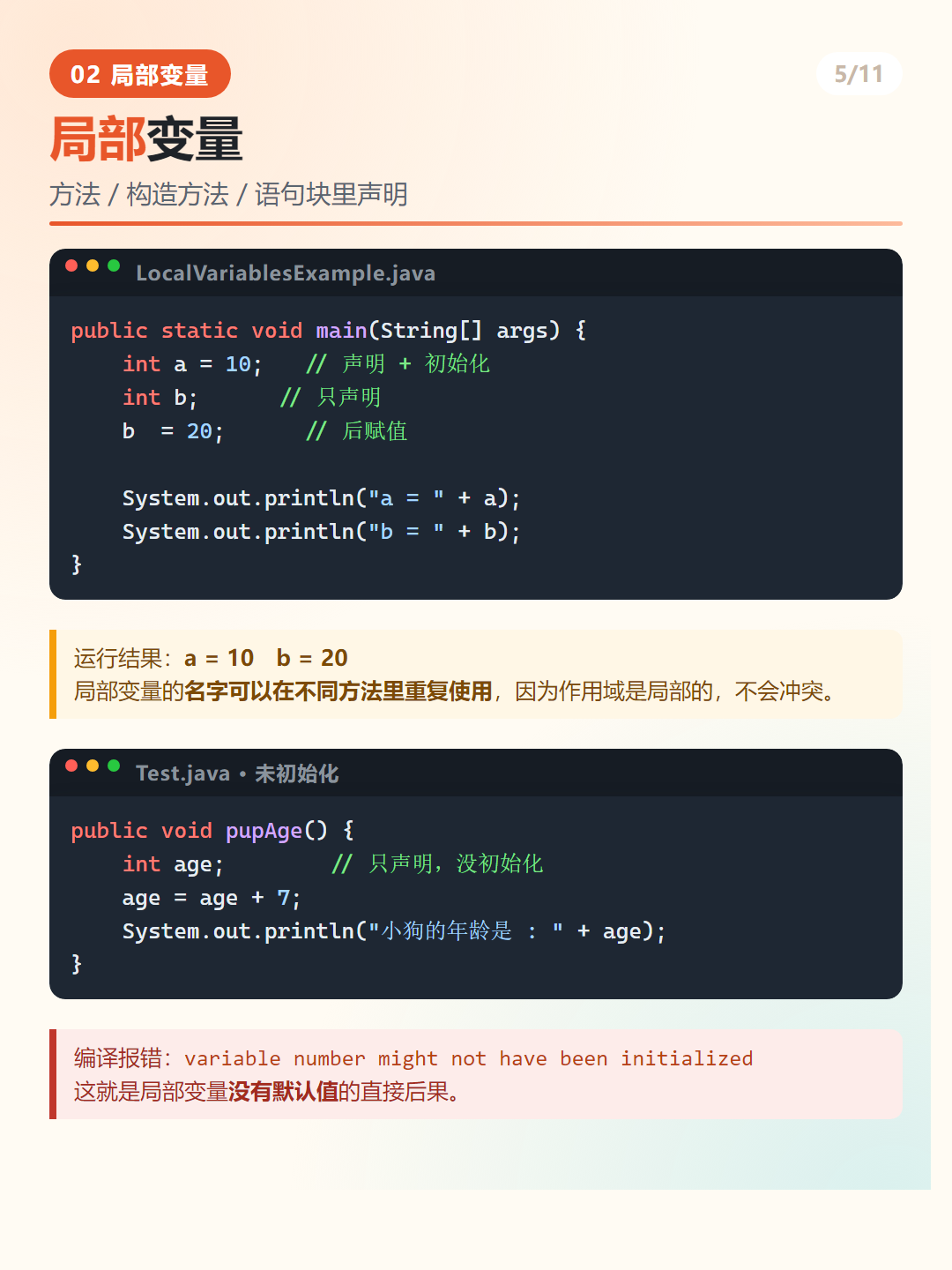 Java 局部变量示例与命名