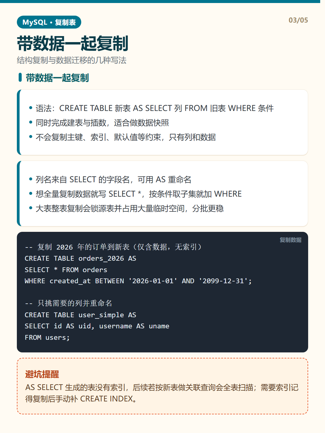 带数据一起复制 · 复制表