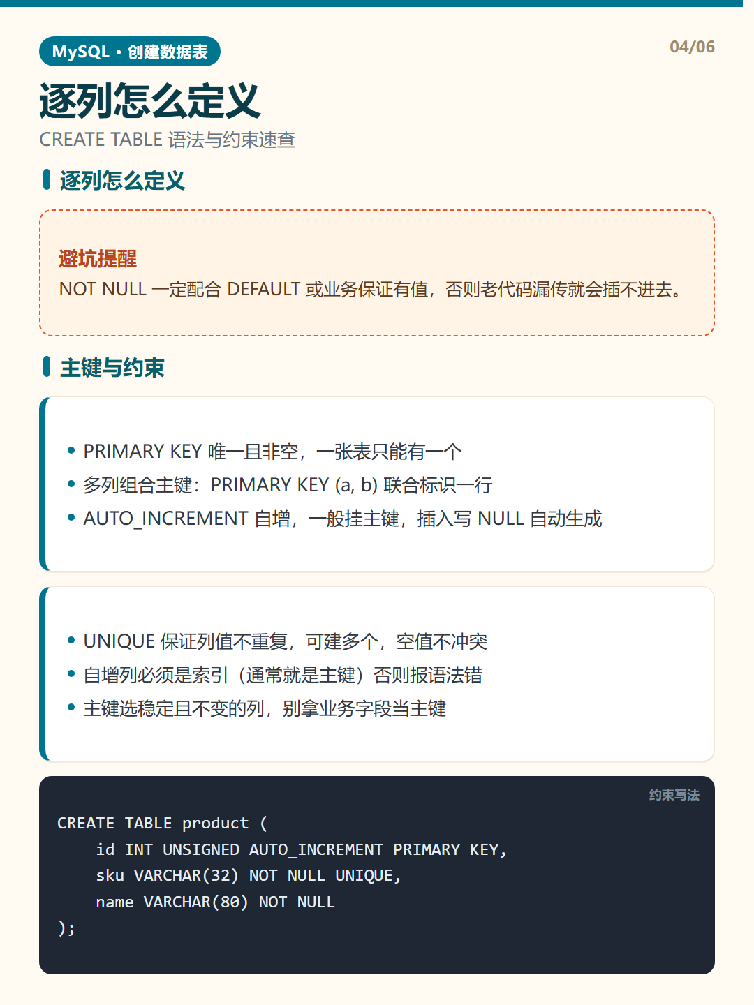 主键与约束 · 创建数据表
