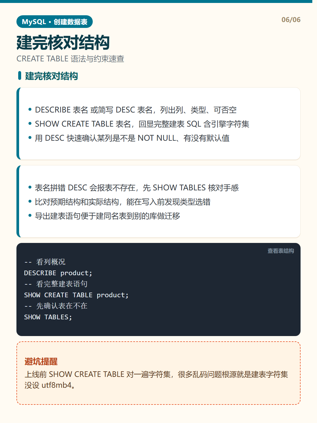 建完核对结构 · 创建数据表
