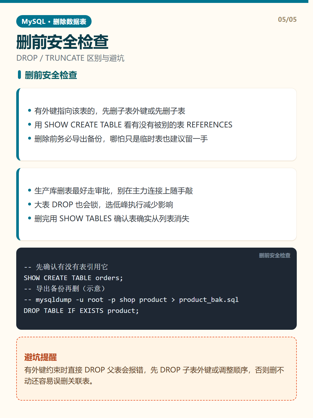 删前安全检查 · 删除数据表