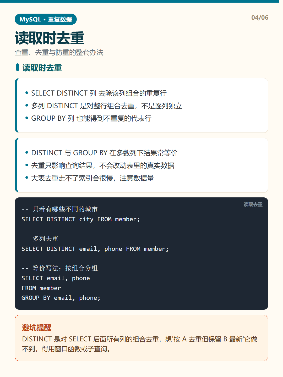 读取时去重 · 重复数据处理 知识卡片
