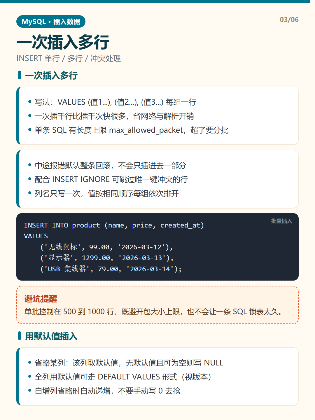 用默认值插入 · 插入数据 知识卡片