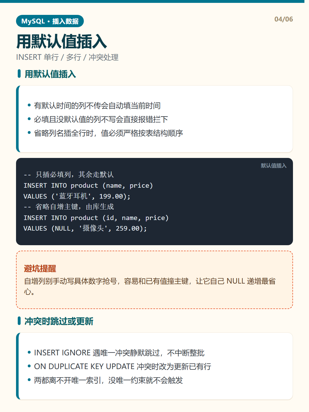 冲突时跳过或更新 · 插入数据