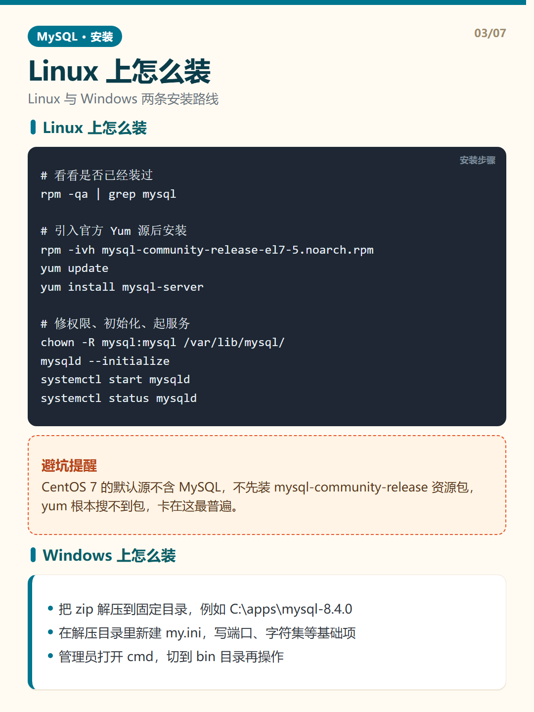 Windows 上怎么装 · MySQL 安装 知识卡片