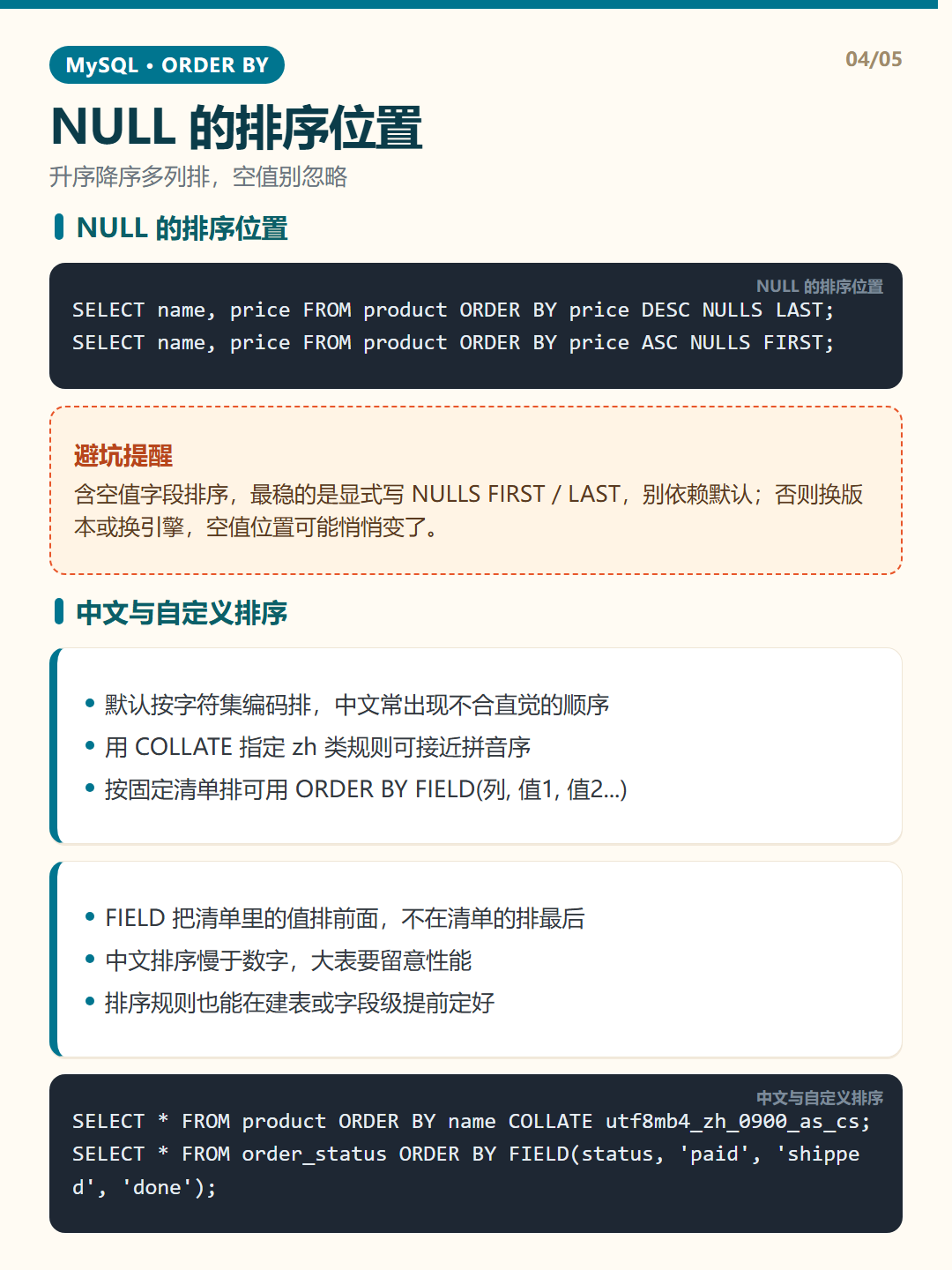 中文与自定义排序 · ORDER BY排序