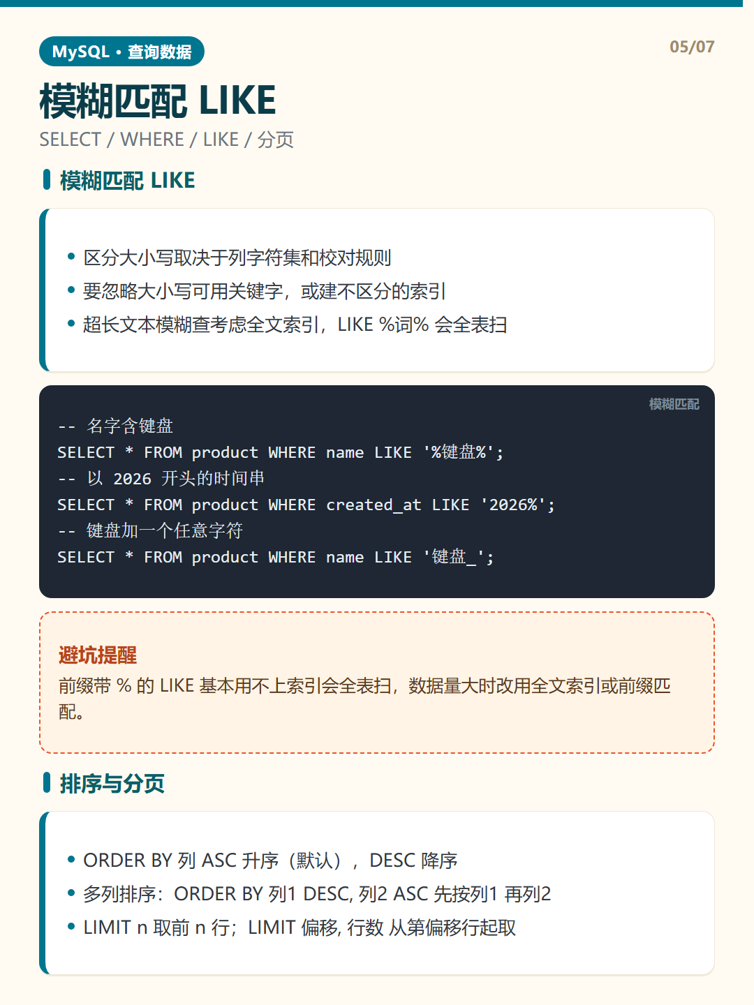 排序与分页 · 查询数据 知识卡片