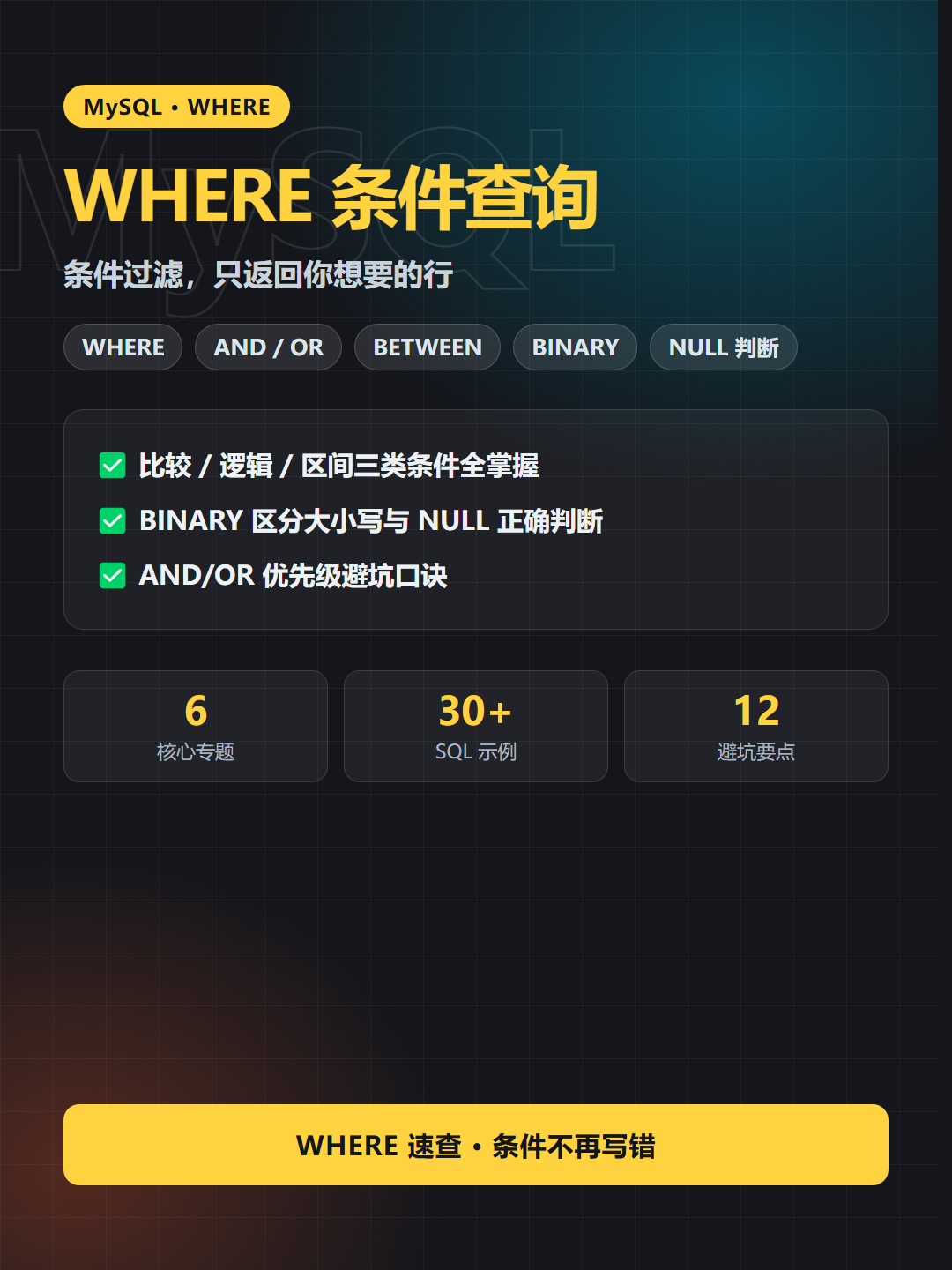 WHERE 条件查询 封面卡片